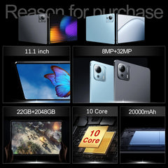 Adistore Pad 7 Ultra tablet with 22GB RAM, 2TB storage, 5G, Snapdragon Gen3, Android 15, showing the sleek screen and slim design.