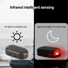 Eliteridegear solar-powered fake security light with flashing LED alarm, simulated dummy alarm for anti-theft warning on a vehicle.