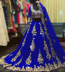 Arabic Muslim Champagne Half-Sleeve Wedding Dress with Cape Veil