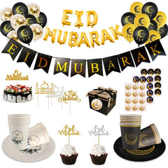FENGRISECN Eid Mubarak Banner Plates Ramadan Tableware Kit