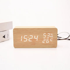 NieNeinChoice Voice Control Wood Digital Alarm Clock Bedroom