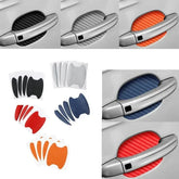 Set of four Eliteridegear carbon fiber car door handle protective film stickers showing scratch-resistant exterior covers on car handles.