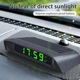 Eliteridegear portable solar car digital LCD clock showing time and temperature on a vehicle dashboard with backlight