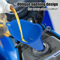 Eliteridegear car long stem plastic fuel funnel for gasoline, oil, and motorcycle refueling with anti-splash design.