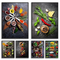 ZapCart Kitchen Wall Art Herbs Spices Canvas Nordic Decor For Modern Kitchens Premium Waterproof Ink Ready To Hang