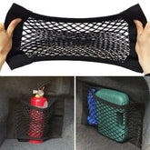 Eliteridegear car trunk mesh organizer with storage net and seat back pocket, ideal for auto interior organization.