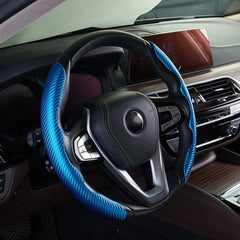 Eliteridegear universal steering wheel cover with ultra-thin carbon fiber design and anti-slip pattern on a car wheel