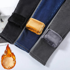 Women’s thermal skinny fleece jeans by Adistore featuring winter warm, stretch denim fabric and a fitted, stylish design.