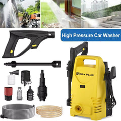 Eliteridegear electric high pressure washer with adjustable lance, 120bar, 380L/h, 7m hose, suitable for cleaning cars, terraces, and gardens.