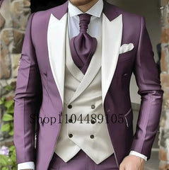 CN Jiangsu Men Slim Fit Wedding Three Piece Suit Peak Lapel