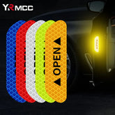 Eliteridegear 4-pack reflective car door stickers with safety warning tape for exterior and interior vehicle visibility and protection.