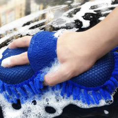 Eliteridegear ultra-fine fiber car wash sponge brush for cleaning and detailing, with car gloves and microfiber towels for car care.