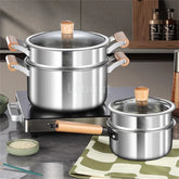 Uibqut Stainless Steel Double Bottom Soup Pot For Home Cooks Even Heating Induction And Gas Safe Durable