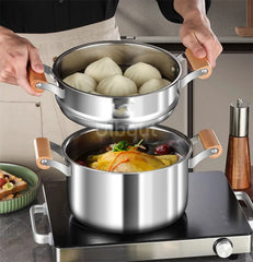 Uibqut Stainless Steel Double Bottom Soup Pot For Home Cooks Even Heating Induction And Gas Safe Durable