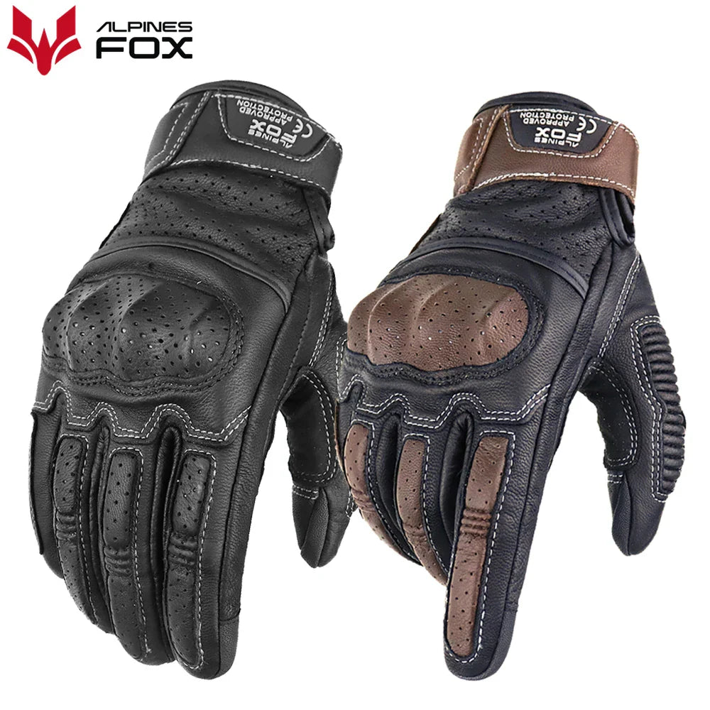 Eliteridegear summer retro perforated leather motorcycle gloves for men and women, full finger motocross biker gloves in black.