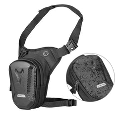Eliteridegear motorcycle leg bag with EVA hard shell, side pocket, adjustable waist strap, suitable for outdoor riding and casual use.