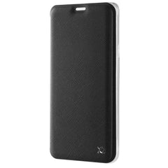 Samsung Galaxy S9 XQISIT Book Flip Case in black with card slots and magnetic closure, designed for stylish protection.