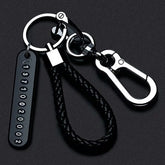 Eliteridegear DIY mobile phone number plate pendant keychain with woven leather rope for men, punk style, anti-lost car key accessory.