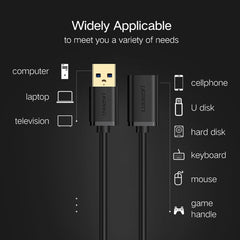 Ugreen 3m USB 3.0 Male to Female Data Sync Super Speed Transmission Extension Cord Cable, Length: 3m