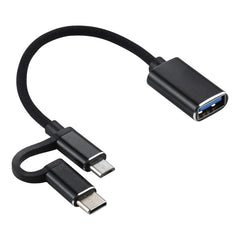 USB 3.0 Female to Micro USB + USB-C / Type-C Male Charging + Transmission OTG Nylon Braided Adapter Cable, Cable Length: 11cm, Micro USB Black, Micro USB Blue, Micro USB Red, Micro USB Silver, Micro USB White