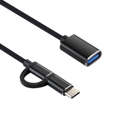 USB 3.0 Female to Micro USB + USB-C / Type-C Male Charging + Transmission OTG Nylon Braided Adapter Cable, Cable Length: 11cm, Micro USB Black, Micro USB Blue, Micro USB Red, Micro USB Silver, Micro USB White