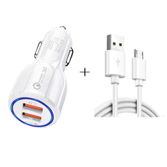 Qc3.0 Dual USB Car Charger + Micro USB Fast Charging Cable Car Charging Kit, Micro USB (White), Micro USB (Black)