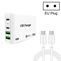 PD100W-A9 PD100W Dual Dort USB-C / Type-C + Dual USB Charger with 5A USB-C / Type-C to USB-C / Type-C Fast Charging Cable for Apple MacBook Series, EU Plug, US Plug, UK Plug