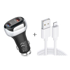 YSY-312 2 in 1 18W Portable QC3.0 Dual USB Car Charger + 1m 3A USB to 8 Pin Data Cable Set, with 8 Pin Cable