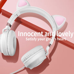 P28 Cat Ear Wired Headphone Muisc Stereo Headset with Microphone