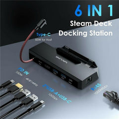 WAVLINK UHP3426 For Steam Deck Gigabit RJ45 100W PD Hub Adapter 6 in 1 Docking Station