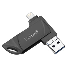 Richwell DXZ128 USB Flash Disk 128G 3 in 1 Micro USB + 8 Pin + USB 3.0 Compatible IPhone & IOS, Black, Silver, Rose Gold