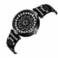 SANDA 1017 Lady Watch All Over The Sky Star 360 Degree Rotating Watch Diamond Steel Band Women Watch