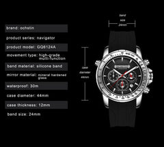 OCHSTIN 6125A Multi Function Chronograph Men Sports Silicone Quartz Waterproof Men Watch