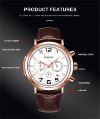 Ochstin 6105 Multi Function Watch Business Leisure Men Watch Waterproof Timing Quartz Watch Belt Watch
