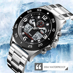SKMEI 1538 Multi-Function Time Large Dial Steel Belt Men Casual Sports Electronic Watch