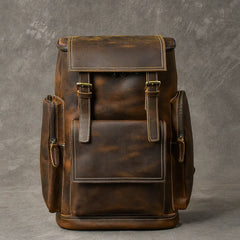 Vintage Crazy Horse Leather Men’s Hiking Backpack