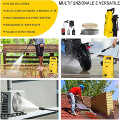 Electric high pressure washer by Eliteridegear with adjustable lance, 120bar pressure, 7m hose, suitable for cars, gardens, and terraces.