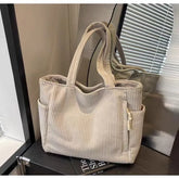 Large capacity Adistore casual corduroy shoulder handbag with zipper and tote design, featuring a spacious interior and stylish look.