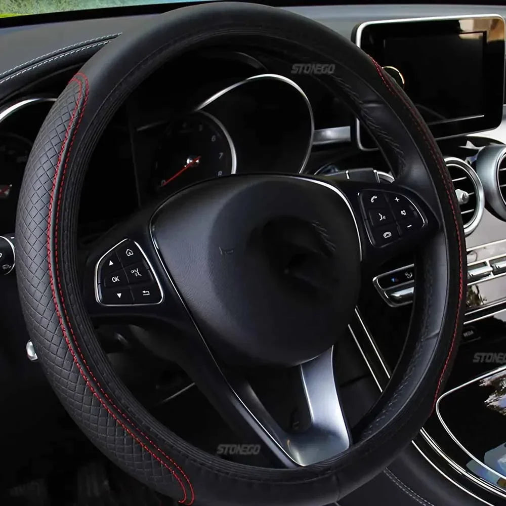 Eliteridegear breathable PU leather car steering wheel cover with anti-slip grip, interior decoration accessory for universal fit