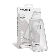 Samsung Galaxy S8 Plus tech21 hard clear transparent case showing slim, durable protective design for mobile phone.