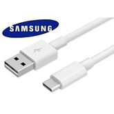 White Samsung genuine A to C charging data cable from Phone Base, showing a close-up of the cable with USB-C connector.