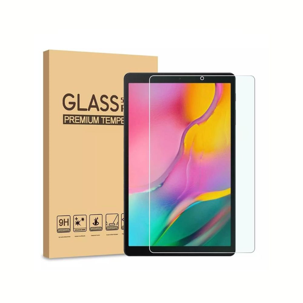 Samsung Galaxy Tab A 10.1-inch 2019 tempered glass screen protector with 2.5D edge from Phone Base, showing clear, durable screen coverage.