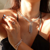 Luxury Water Drop Long Necklace Bracelet Earring Set for Women's Cubic Zirconia Bridal Jewelry S543