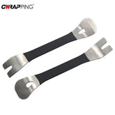 Stainless steel car interior clip panel trim removal tools set with pry plate and buckle driver for easy car accessory installation.