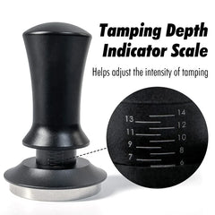 Stainless steel coffee tamper from Adistore, designed for espresso machines, with a sturdy handle and flat pressing surface.