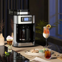 Adistore automatic 2-in-1 coffee maker with built-in grinder, 1050W power, LED display, compact electric coffee grinder machine