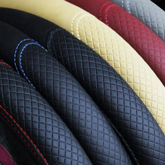 Eliteridegear breathable PU leather universal car steering wheel cover with anti-slip grip and interior decoration style.