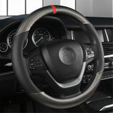 Eliteridegear carbon fiber leather steering wheel cover with breathable, non-slip interior for enhanced grip and style.