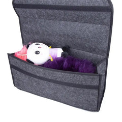 Large Eliteridegear soft felt car trunk organizer with multiple compartments for anti-slip storage of tools and accessories.