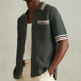 Casual hollow-out knitted men's vintage shirt with pockets, featuring a relaxed fit and textured knit design by Adistore.